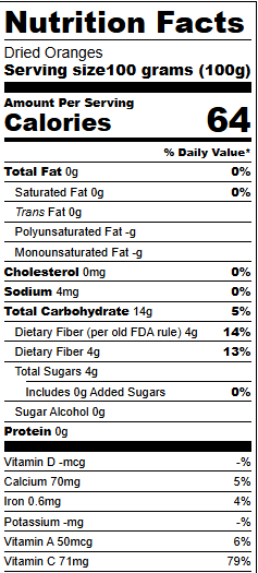 Soft dried orange nutritional value